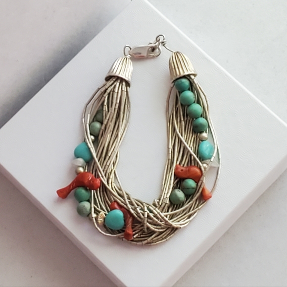 RARE Carolyn Pollack Liquid Silver Gemstone Layered Bead Bracelet Vintage RARE - Picture 4 of 15